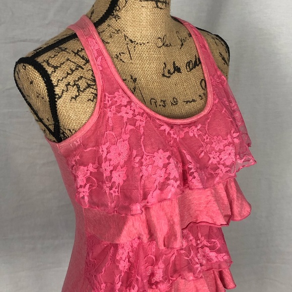 Zenana Outfitters Pink Lacy Racerback Tank top - Picture 2 of 7